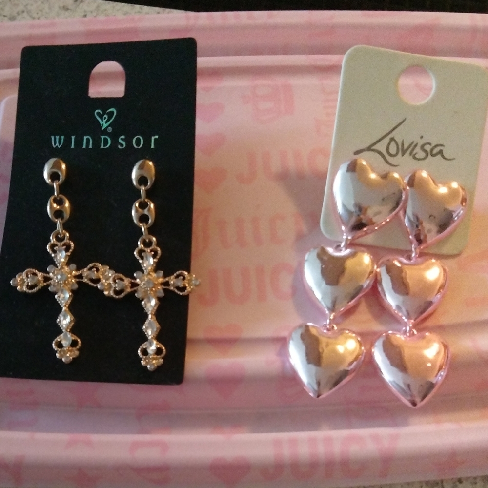 Windsor Gold Cross Earrings And Lovisa Pink Earrings